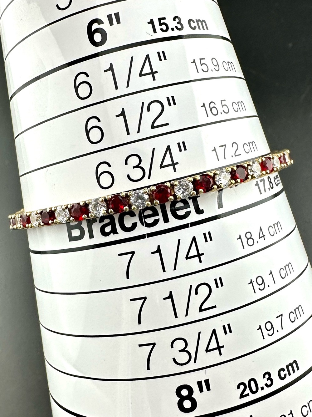 Ruby red CZ diamond round tennis line bracelet gold vermeil sterling silver - Picture 4 of 6